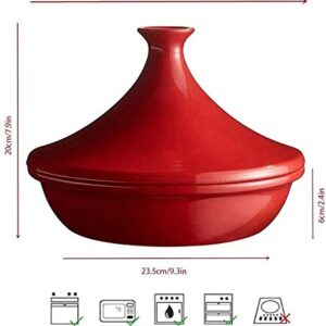 Casserole Dish with Lid Soup Pot Tagine Cooking Pot with Lid, Medium Simple Cooking Tagine Lead Free for Cooking and Stew Casserole Slow Cooker Home Cookware Pot,Red (Color : Red)