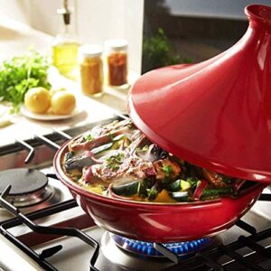 Casserole Dish with Lid Soup Pot Tagine Cooking Pot with Lid, Medium Simple Cooking Tagine Lead Free for Cooking and Stew Casserole Slow Cooker Home Cookware Pot,Red (Color : Red)