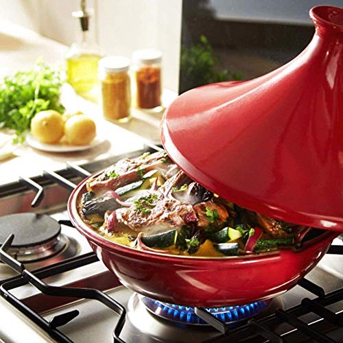 Casserole Dish with Lid Soup Pot Tagine Cooking Pot with Lid, Medium Simple Cooking Tagine Lead Free for Cooking and Stew Casserole Slow Cooker Home Cookware Pot,Red (Color : Red)