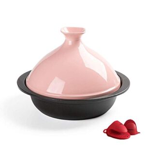 casserole dish with lid soup pot 24cm medium cooking tagine, tagine pot with cone shaped lid for cooking and stew casserole slow cooker - compatible with all stoves (color : pink)