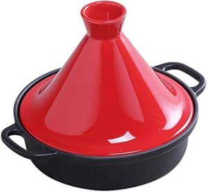 casserole dish with lid soup pot cast iron tagine pot 20cm, tajine cooking pot with enameled cast iron base and cone-shaped lid lead free stew casserole slow cooker,red