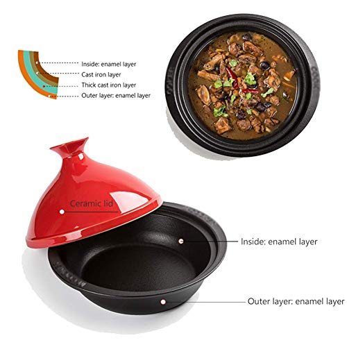 Casserole Dish with Lid Soup Pot 24Cm Lead Free Cooking Tagine, Tagine Pot Ceramic Casserole Suitable for Different Cooking Styles Compatible with All Stoves(1.5L) (Color : Red)