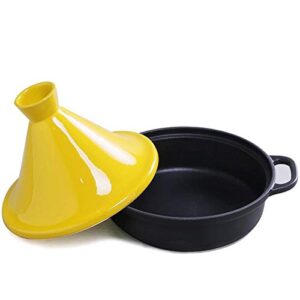 moroccan tagine pot, thickened cast iron enamel clay pot rice, with 2 handle and lid, for cooking and slow stew ceramic casserole,yellow