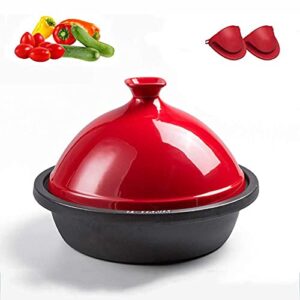 30cm moroccan tagine, with lid, non-stick enameled cast iron soup pot, for different cooking styles - cooking healthy food,red