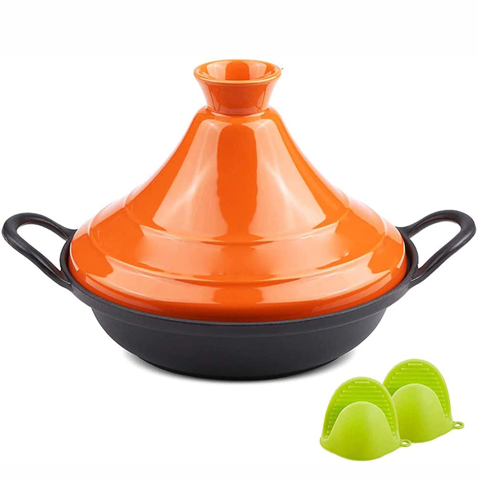 27cm Moroccan Tagine Pot, Homeuse Enameled Cast Iron Slow Cooker Pot, for Cooking and Stew Casserole Slow Cooker,Orange