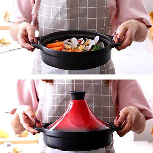 JINXIU Casserole Lead Free Cooking Tagine, Home Cookware Pot Hand Made and Hand Painted Tagine Pot Ceramic Pots for Different Cooking Styles (Color : Red)