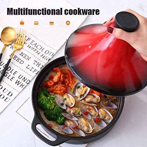 JINXIU Casserole Lead Free Cooking Tagine, Home Cookware Pot Hand Made and Hand Painted Tagine Pot Ceramic Pots for Different Cooking Styles (Color : Red)