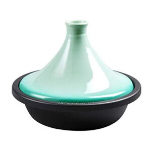 jinxiu casserole 10.6" cast iron tagine pot, large cooking tagine, tajine with enameled cast iron base and cone-shaped lid with anti-hot silicone gloves (color : blue)