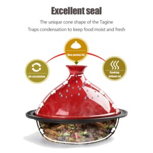 JINXIU Casserole Tagine Cast Iron Cooker Pot, Cast Iron Tagine Pot with Ceramic Lid and Cast Iron Base for Cooking and Stew Casserole Slow Cooker(1.5L) (Color : Pink)