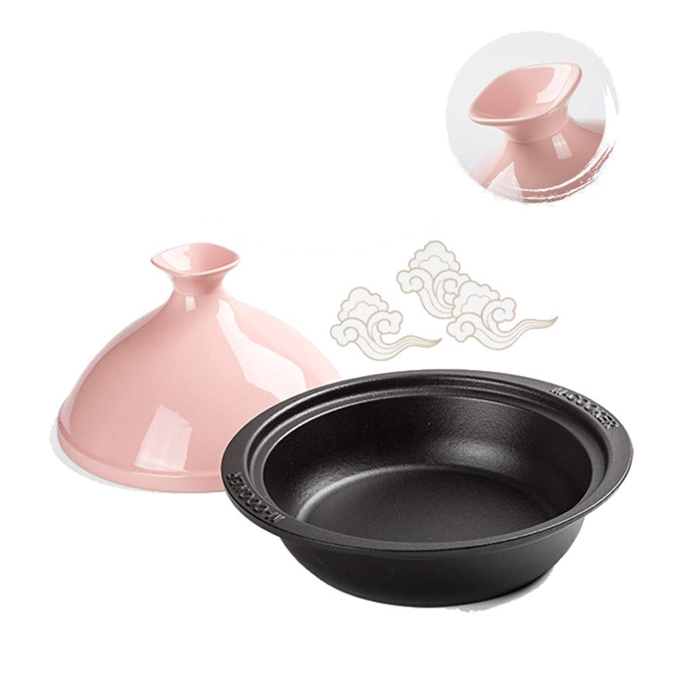 JINXIU Casserole Tagine Cast Iron Cooker Pot, Cast Iron Tagine Pot with Ceramic Lid and Cast Iron Base for Cooking and Stew Casserole Slow Cooker(1.5L) (Color : Pink)