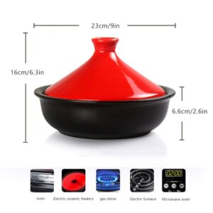 JINXIU Casserole Lead Free Cooking Tagine, 23Cm Tagine Cooking Pot, Ceramic Tagine Pot, Stew Casserole Slow Cooker with Wooden Shovel and Tray (Color : Red)