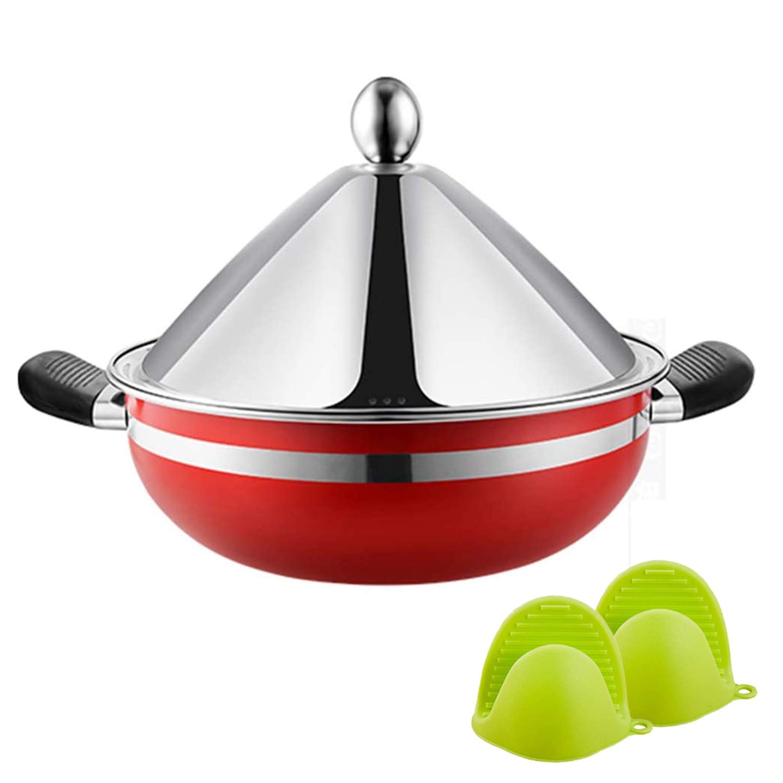 JINXIU Casserole Multi-Ply Clad Stainless Steel Tagine, Cooking Tagine Medium Lead Free Tangine with Silicone Gloves, 26Cm Tajine for Different Cooking Styles