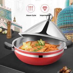 JINXIU Casserole Multi-Ply Clad Stainless Steel Tagine, Cooking Tagine Medium Lead Free Tangine with Silicone Gloves, 26Cm Tajine for Different Cooking Styles