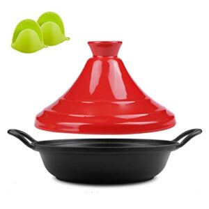 JINXIU Casserole Moroccan Tagine Cooking Pot, 27 cm Tagine with Ceramic Lid and Silicone Gloves, Cast Iron Tagine for Different Cooking Styles - Lead Free