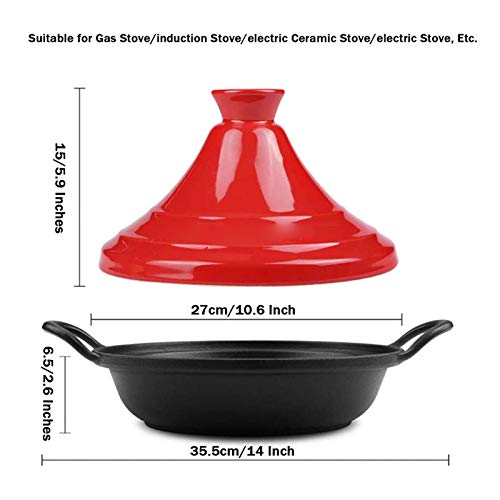 JINXIU Casserole Moroccan Tagine Cooking Pot, 27 cm Tagine with Ceramic Lid and Silicone Gloves, Cast Iron Tagine for Different Cooking Styles - Lead Free