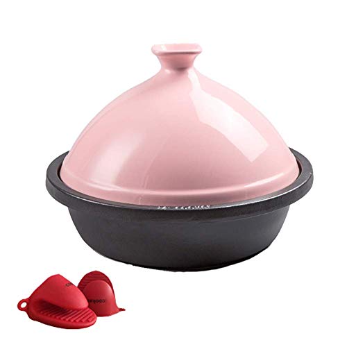 JINXIU Casserole 30Cm Tajine Cooking Pot, Enameled Cast Iron Tangine with Ceramic Lid for Different Cooking Styles/Compatible with All Stoves - Best Gift (Color : Pink)