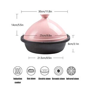 JINXIU Casserole 30Cm Tajine Cooking Pot, Enameled Cast Iron Tangine with Ceramic Lid for Different Cooking Styles/Compatible with All Stoves - Best Gift (Color : Pink)