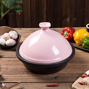 JINXIU Casserole 30Cm Tajine Cooking Pot, Enameled Cast Iron Tangine with Ceramic Lid for Different Cooking Styles/Compatible with All Stoves - Best Gift (Color : Pink)