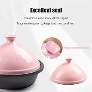 JINXIU Casserole 30Cm Tajine Cooking Pot, Enameled Cast Iron Tangine with Ceramic Lid for Different Cooking Styles/Compatible with All Stoves - Best Gift (Color : Pink)