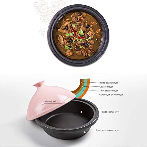 JINXIU Casserole 30Cm Tajine Cooking Pot, Enameled Cast Iron Tangine with Ceramic Lid for Different Cooking Styles/Compatible with All Stoves - Best Gift (Color : Pink)