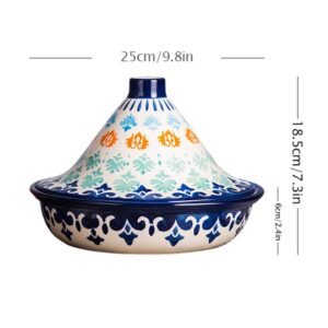 JINXIU Casserole 25Cm Tajine Cooking Pot, Hand Painted Tagine Pot Ceramic Tagine Pot Cooking Pot for Cooking and Stew Casserole Slow Cooker Lead Free,A