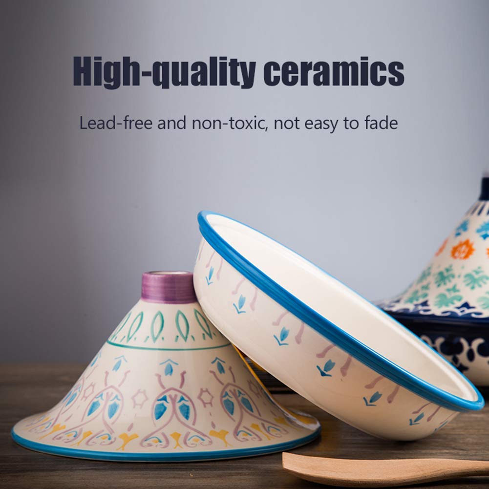 JINXIU Casserole 25Cm Tajine Cooking Pot, Hand Painted Tagine Pot Ceramic Tagine Pot Cooking Pot for Cooking and Stew Casserole Slow Cooker Lead Free,A