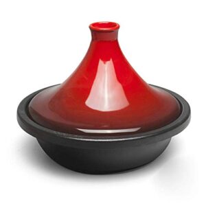 jinxiu casserole 10.6" cast iron tagine pot, large cooking tagine, tajine with enameled cast iron base and cone-shaped lid with anti-hot silicone gloves (color : red)