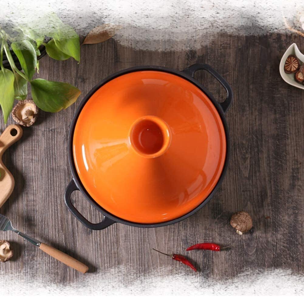 ZYF Casserole Dish 7.9In Cast Iron Tagine, Enameled Cast Iron Tangine with Ceramic Lid for Different Cooking Styles Tagine Pot Casserole Pot for Home Kitchen (Color : Orange)