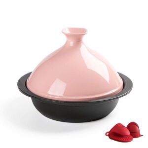 Casserole Dish ZYF 24Cm Medium Cooking Tagine, Tagine Pot with Cone Shaped Lid for Cooking and Stew Casserole Slow Cooker - Compatible with All Stoves (Color : Pink)