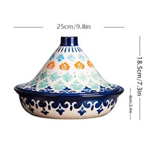 ZYF Casserole Dish 25Cm Tajine Cooking Pot, Hand Painted Tagine Pot Ceramic Tagine Pot Cooking Pot for Cooking and Stew Casserole Slow Cooker Lead Free,A