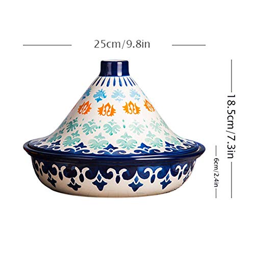 ZYF Casserole Dish 25Cm Tajine Cooking Pot, Hand Painted Tagine Pot Ceramic Tagine Pot Cooking Pot for Cooking and Stew Casserole Slow Cooker Lead Free,A