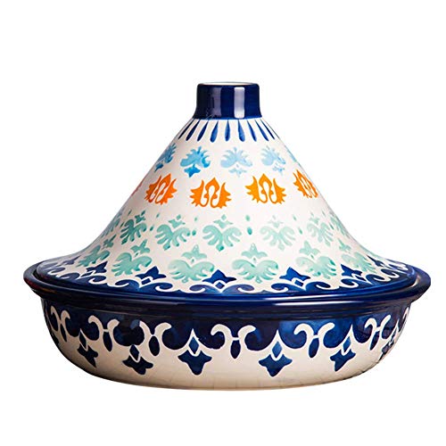 ZYF Casserole Dish 25Cm Tajine Cooking Pot, Hand Painted Tagine Pot Ceramic Tagine Pot Cooking Pot for Cooking and Stew Casserole Slow Cooker Lead Free,A