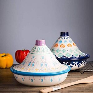 ZYF Casserole Dish 25Cm Tajine Cooking Pot, Hand Painted Tagine Pot Ceramic Tagine Pot Cooking Pot for Cooking and Stew Casserole Slow Cooker Lead Free,A