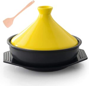 moroccan tagine pot with tray ＆ wooden shovel for different cooking styles and temperature settings,2.5 quart slow cooker without lead cooking healthy food (color : yellow)