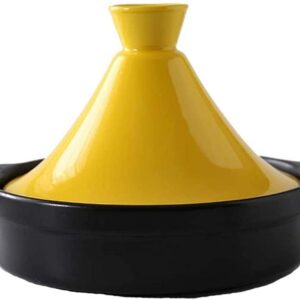 Ceramic Tagine Pot Yellow Cooking Pot Tagine Pots|High temperature resistance Ceramic Casserole|Slow Cooker with 2 Handle and Lid for Home Kitchen