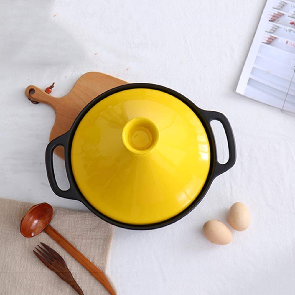 Ceramic Tagine Pot Yellow Cooking Pot Tagine Pots|High temperature resistance Ceramic Casserole|Slow Cooker with 2 Handle and Lid for Home Kitchen