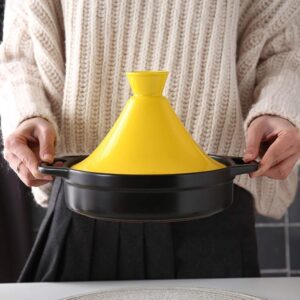 Ceramic Tagine Pot Yellow Cooking Pot Tagine Pots|High temperature resistance Ceramic Casserole|Slow Cooker with 2 Handle and Lid for Home Kitchen