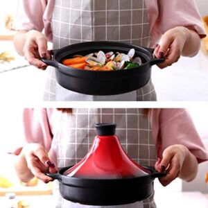 MYYINGBIN Hand Painted Tagine Pot, Lead Free Ceramic Cookware, Enamel Cast Iron Layer Slow Cooker with Gloves Potholder, Yellow