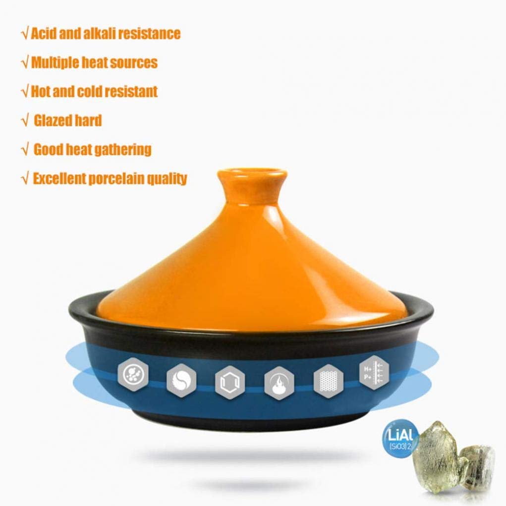 MYYINGBIN Healthy Lead Free Ceramic Tagine Pot with Wooden Shovel and Tray, Stew Casserole Slow Cooker, 23cm, Orange