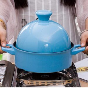 MYYINGBIN Blue Moroccan Tagine Ceramics Cooking Pot with Conical Cover Lead-Free Stewpot for Different Cooking Styles