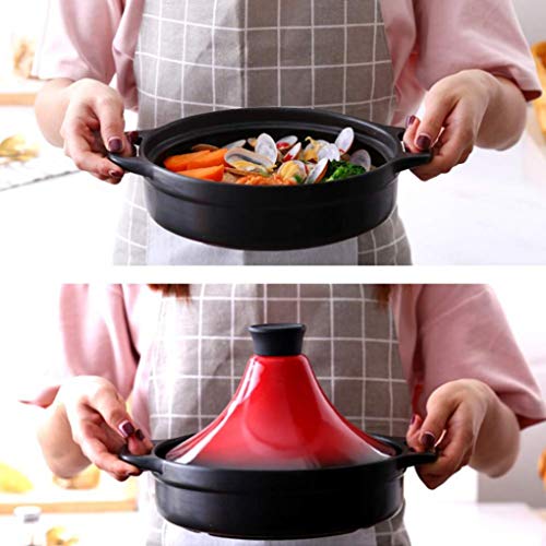 MYYINGBIN Traditional Moroccan Tagine Lead Free Ceramic Stew Pot Cast Iron Layer Enamel Lid Multifunctional Kitchen Cookware with Anti-Scalding Handle, Yellow