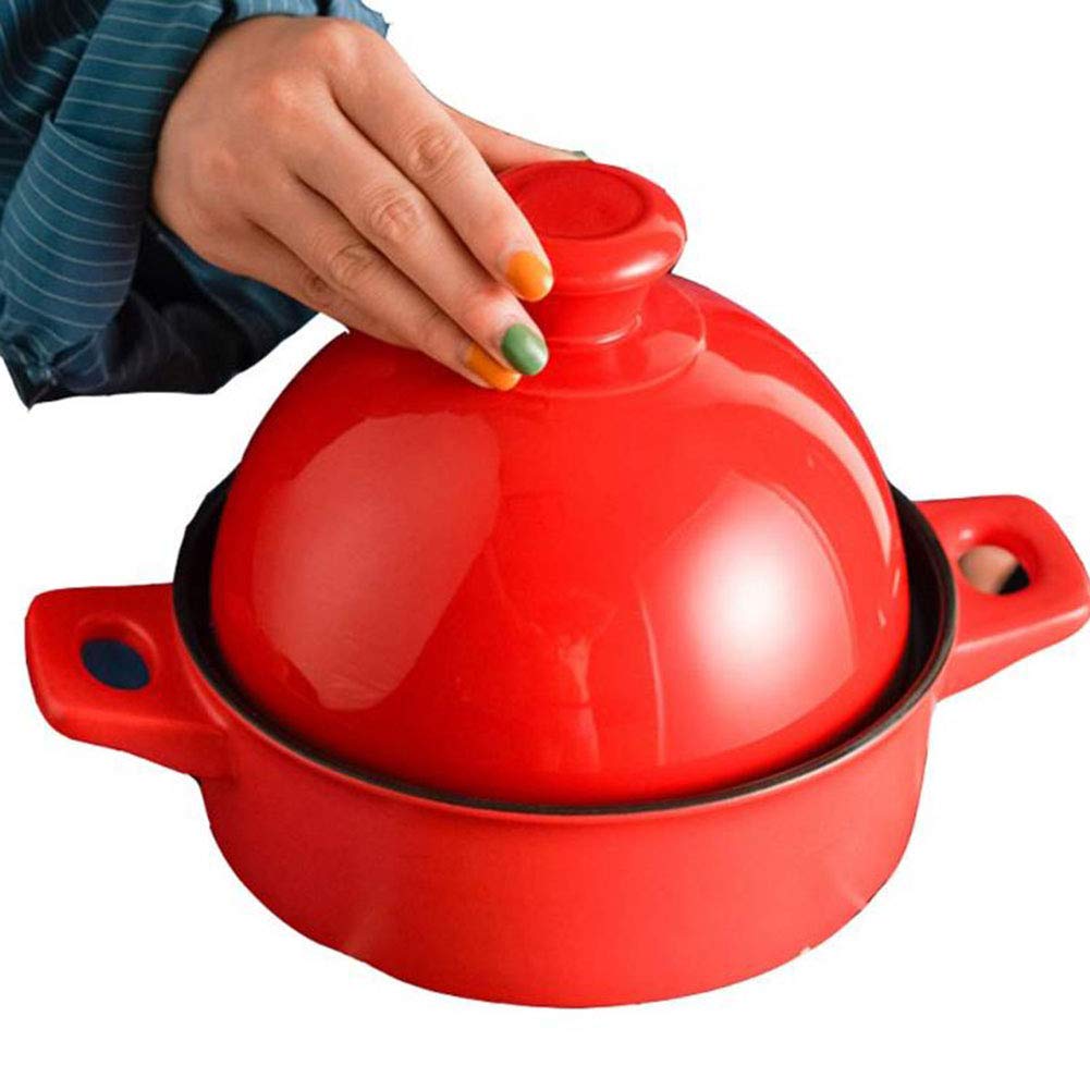 MYYINGBIN Red Moroccan Tagine Pot Lead Free Clay Casserole with Lid, Heat-Resistant Ceramics Stewpot for Cooking