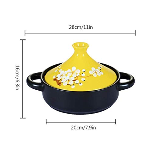 MYYINGBIN Flower Painted Cookware Tagine Pot Lead Free Clay Casserole with Handles Cold and Heat Resistant Stewpot, 20cm