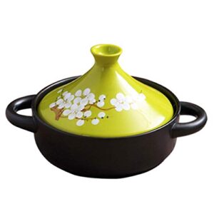 myyingbin flower painted cookware tagine pot lead free clay casserole with handles cold and heat resistant stewpot, 20cm