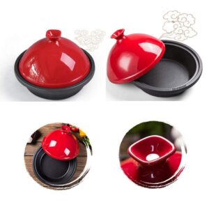 MYYINGBIN Round Tagine with Enameled Cast Iron Base and Heat-Resistant Ceramics Lid Easy to Clean, Housewarming Gifts, Red