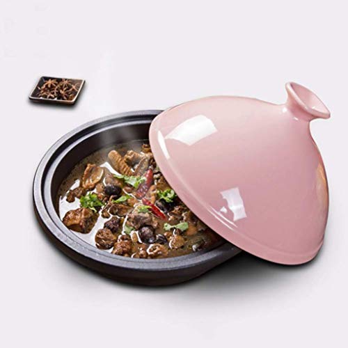 MYYINGBIN 30Cm Tagine Pot with Enameled Cast Iron Base Cone-Shaped Lid and Anti-Hot Silicone Gloves Housewarming Gift, Pink