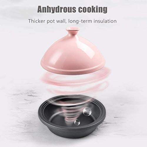MYYINGBIN 30Cm Tagine Pot with Enameled Cast Iron Base Cone-Shaped Lid and Anti-Hot Silicone Gloves Housewarming Gift, Pink
