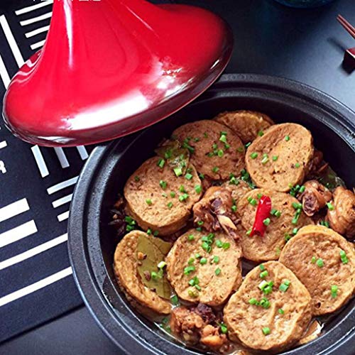 MYYINGBIN Colorful Enameled Cast Iron Tagine Pot with Lid Suitable for Different Cooking Styles and Temperature Settings, Red