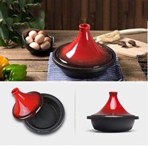 MYYINGBIN Colorful Enameled Cast Iron Tagine Pot with Lid Suitable for Different Cooking Styles and Temperature Settings, Red