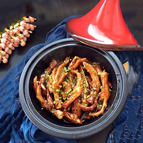 MYYINGBIN Colorful Enameled Cast Iron Tagine Pot with Lid Suitable for Different Cooking Styles and Temperature Settings, Red